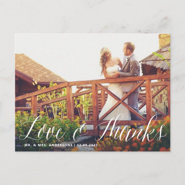 Modern Calligraphy Wedding Thank You Postcard (Front)