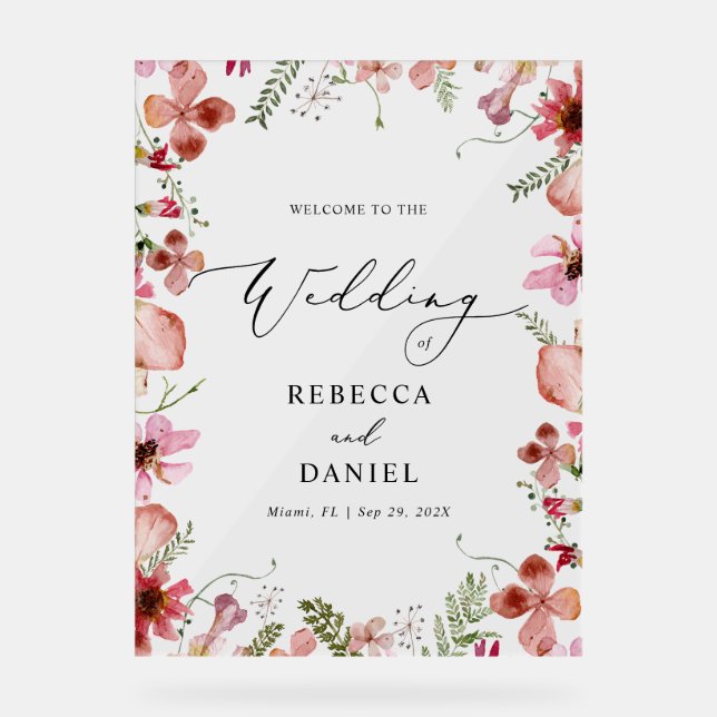 Modern Calligraphy Wedding Welcome Acrylic Sign (Front)