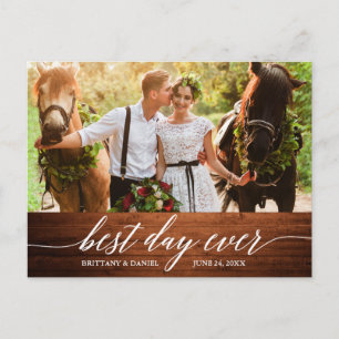Modern Calligraphy Wedding Wood Best Day Ever Postcard