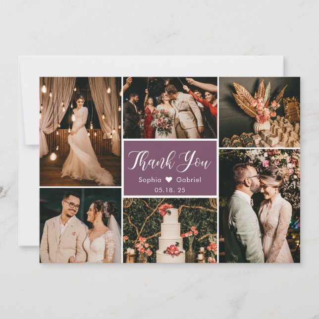 Modern Callygraphy 6 Photo Collage Wedding  Thank You Card (Front)