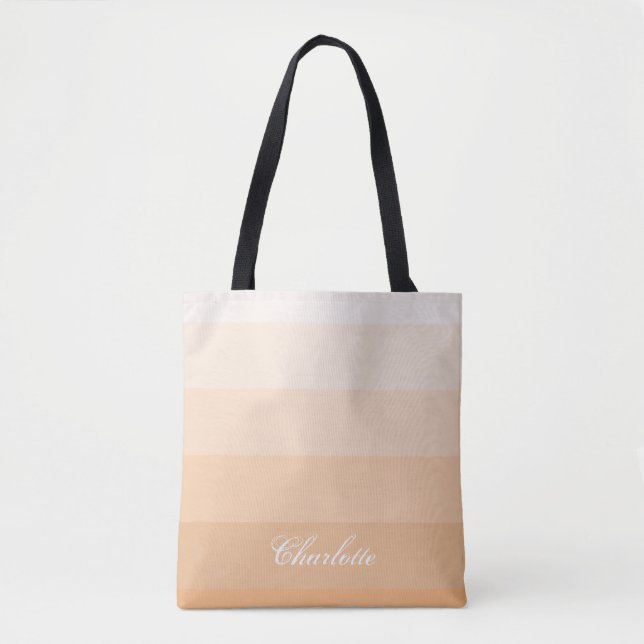 Modern Calm Gradient Peach Stripes Custom Name Tote Bag (Front)