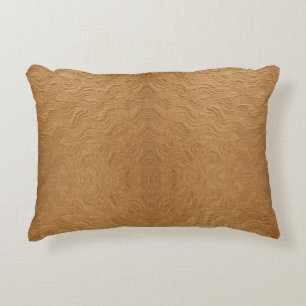 Modern Camel Brown Wavy Ripples Abstract Textured Accent Pillow
