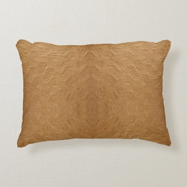 Modern Camel Brown Wavy Ripples Abstract Textured Accent Pillow (Front)
