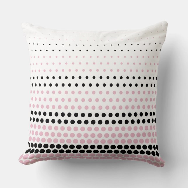 Modern Cameo Pink and Black Polka Dot Throw Pillow (Front)