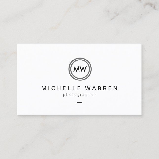 Modern Camera Lens Initials Logo B/W Photographer Business Card (Front)