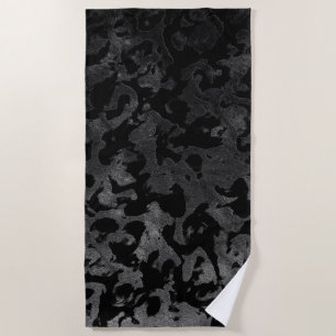 Modern Camo -Black and Dark Grey- camouflage Beach Towel