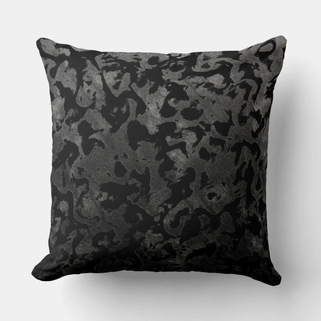 Modern Camo -Black and Dark Grey- camouflage Throw Pillow (Front)