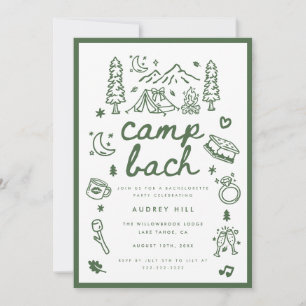Modern Camp Bach Olive Green Script Bachelorette Invitation