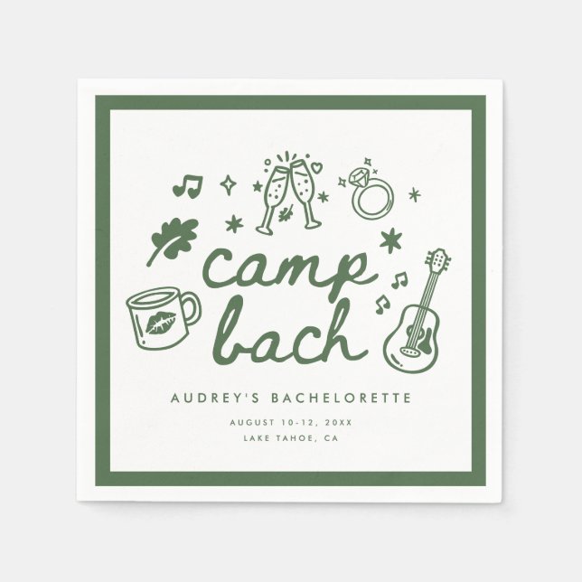 Modern Camp Bachelorette Party Green Script Custom Napkin (Front)