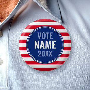 Modern Campaign Design - Preppy Stripes Red Blue 2 Inch Round Button