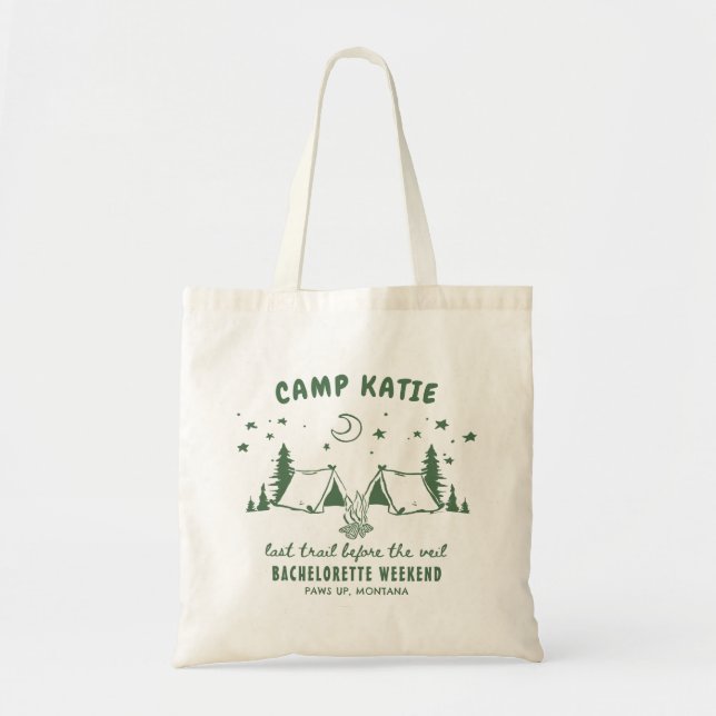 Modern Camping Bachelorette Personalized Tote Bag (Front)