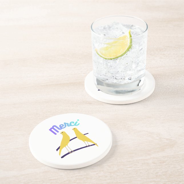 Modern Canary & "Merci" - Japandi Style Art Coaster (Side)