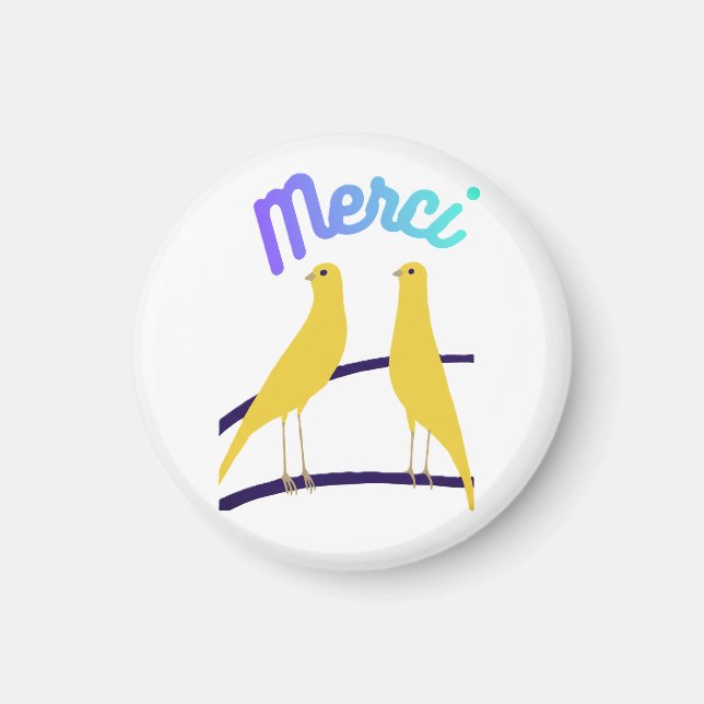 Modern Canary & "Merci" - Japandi Style Art Magnet (Front)