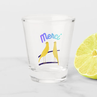 Modern Canary & "Merci" - Japandi Style Art Shot Glass