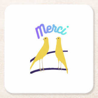 Modern Canary & "Merci" - Japandi Style Art Square Paper Coaster