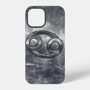 Modern Cancer Sign in Silver Metal Style iPhone 12 Case
