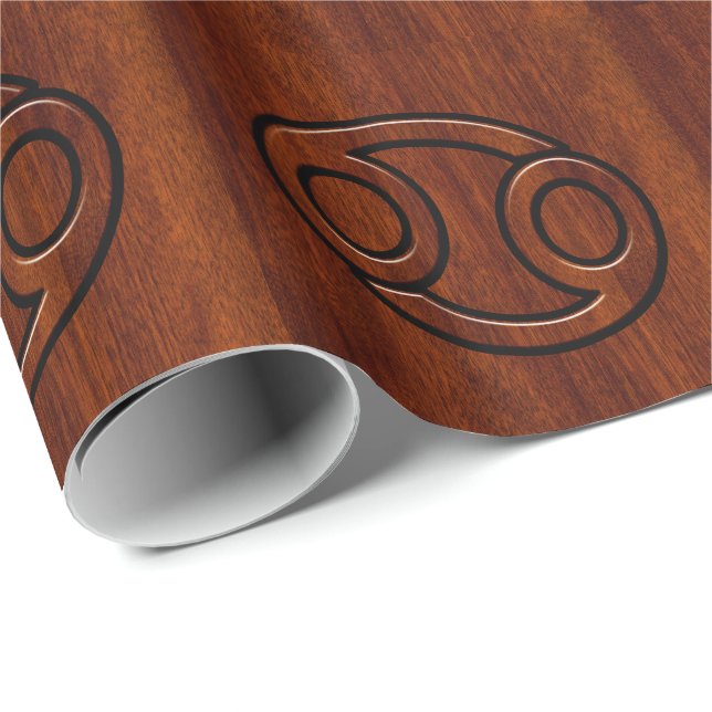 Modern Cancer Zodiac Sign on Mahogany Decor Wrapping Paper (Roll Corner)