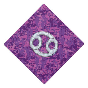 Modern Cancer Zodiac Sign Pink Digital Camouflage Graduation Cap Topper