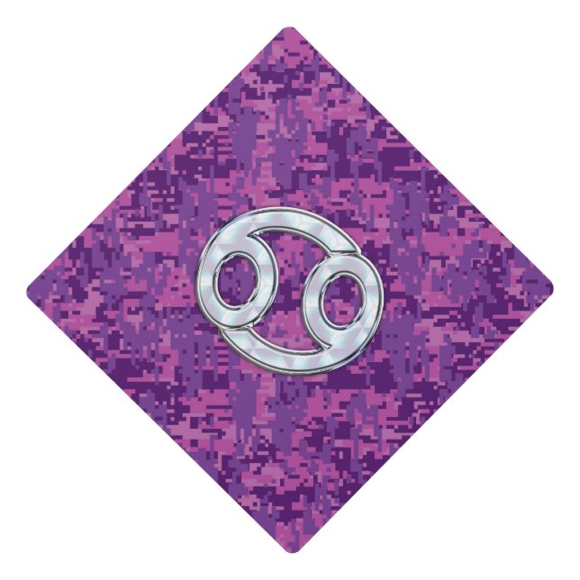 Modern Cancer Zodiac Sign Pink Digital Camouflage Graduation Cap Topper (Front)