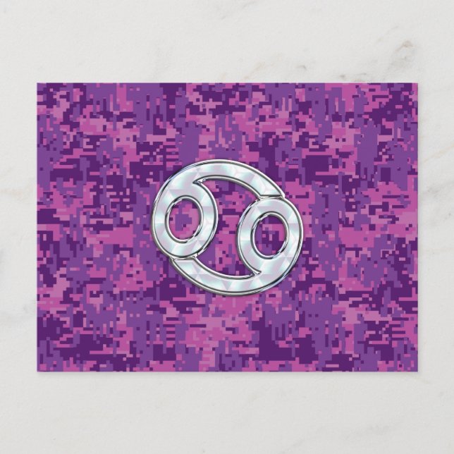 Modern Cancer Zodiac Sign Pink Digital Camouflage Postcard (Front)