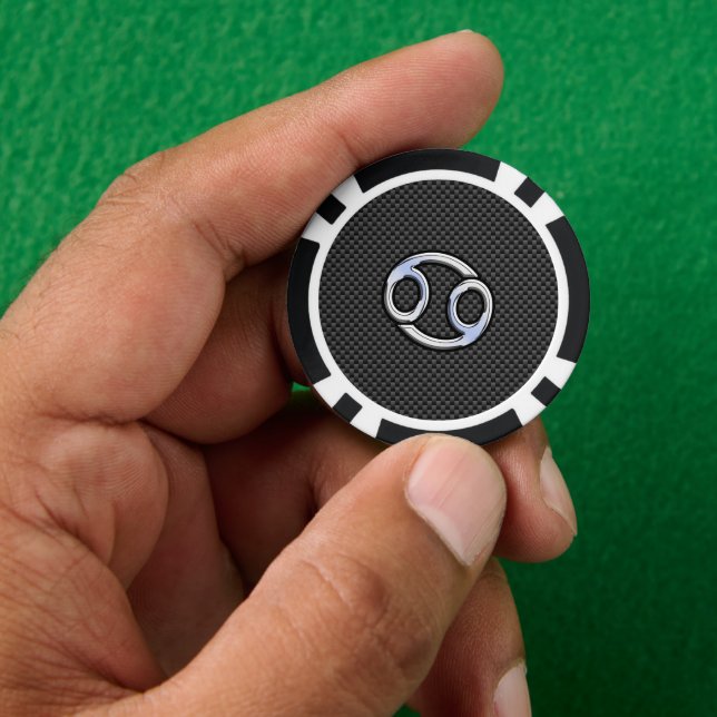 Modern Cancer Zodiac Symbol Carbon Fibre Print Poker Chips (Hand)
