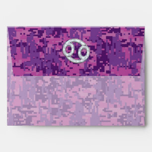 Modern Cancer Zodiac Symbol on Pink Digital Camo Envelope