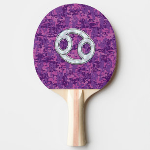 Modern Cancer Zodiac Symbol on Pink Digital Camo Ping Pong Paddle