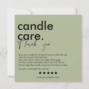 Modern Candle Care & Thank You Business Card