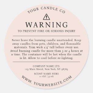Modern Candle Packaging Warning Label Blush Pink
