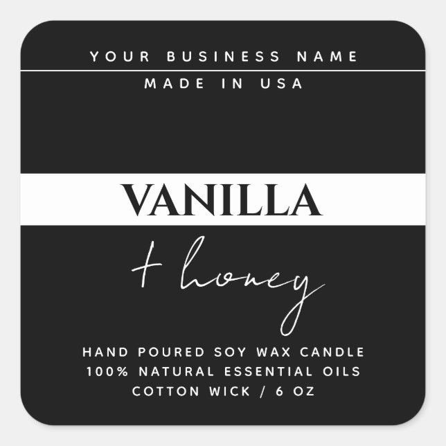 Modern candle product black white label (Front)