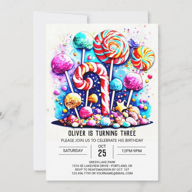 Modern Candy Editable Birthday Invitation (Front)