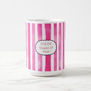 Modern Candy Pink Striped Name & Title Coffee Mug