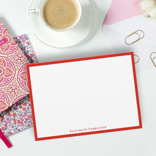 Modern Candy Red Border Flat Note Card (Creator Uploaded)