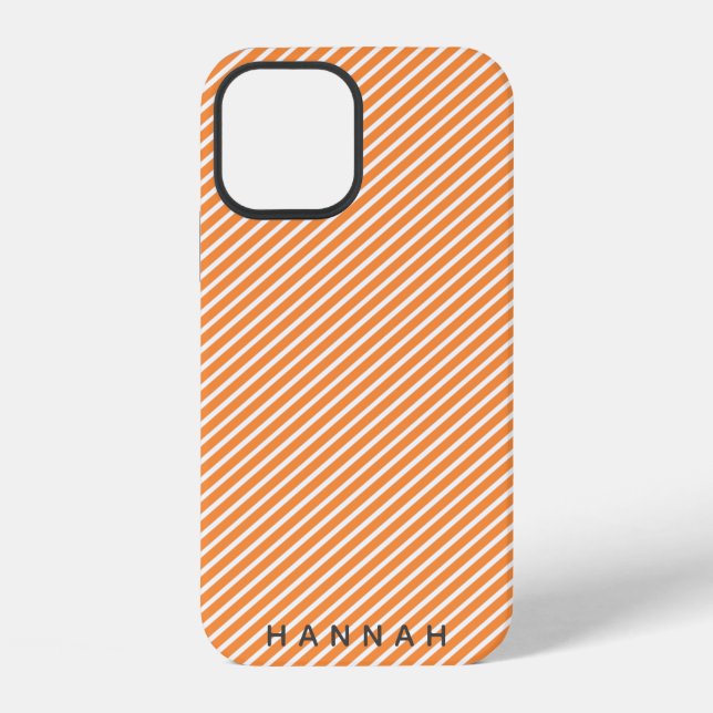 Modern Candy Stripe | Burnt Orange Diagonal Name iPhone Case (Back)