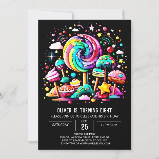 Modern Candy Wonderland Birthday Invitation (Front)