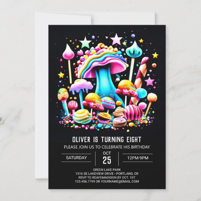 Modern Candyland Colourful Birthday Invitation (Front)