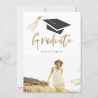 Modern Cap and Tassel Gold Foil 3 Photo Graduate