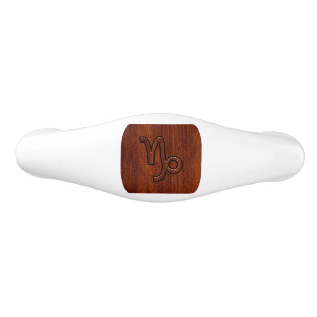 Modern Capricorn Symbol in Mahogany Style print Ceramic Drawer Pull (Front)