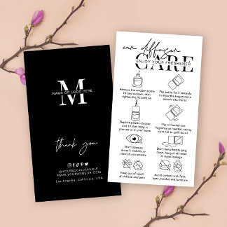 Modern Car Hanging Diffuser Care Instructions Business Card