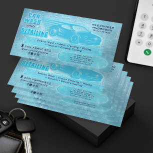 Modern Car Wash and Detailing Automotive Blue Business Card
