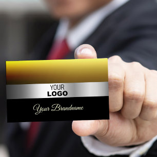 Modern Caramel Black with Silver Decor and Logo Business Card
