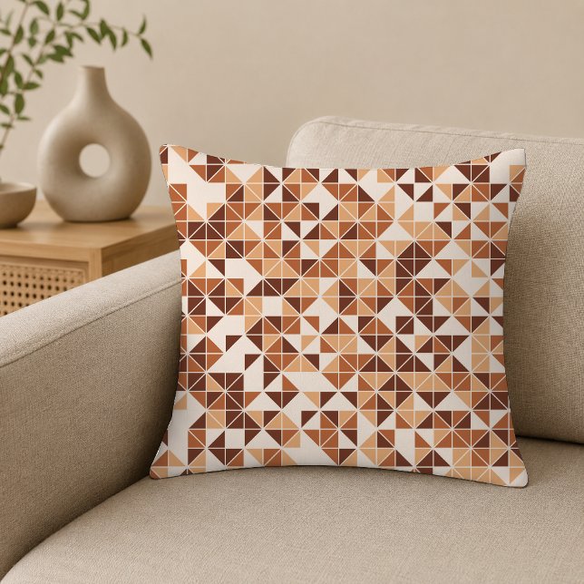 Modern Caramel Brown Geometric Triangle Pattern Throw Pillow (Creator Uploaded)
