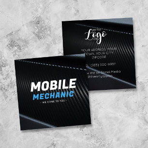 Modern Carbon Fibre Blue Mobile Mechanic Business Square Business Card
