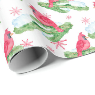 Modern Cardinal Deep Pink Watercolor Wrapping Paper