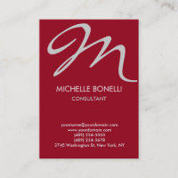 Modern carmine grey script monogram business card
