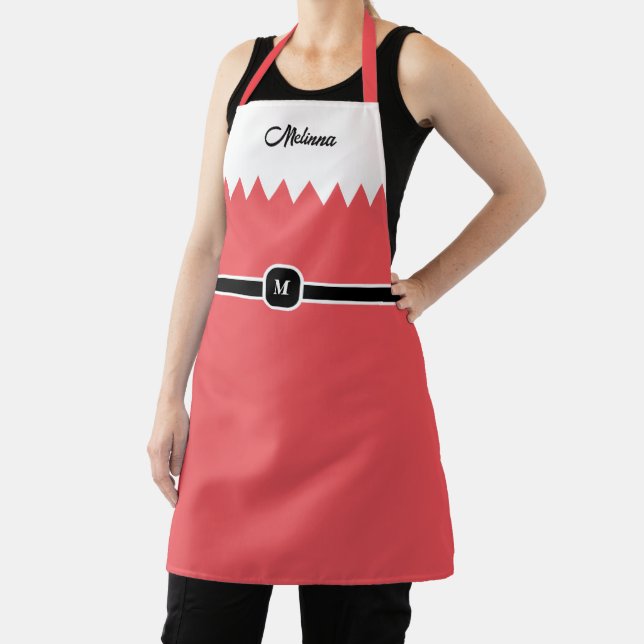 Modern Carmine Red Holiday Monogram Apron (Insitu)
