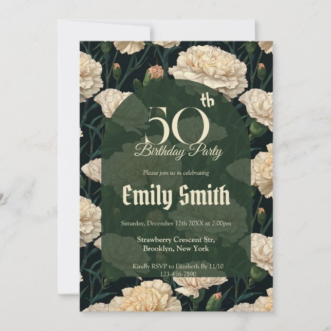 Modern Carnation Flower First Birthday Gift Invitation (Front)