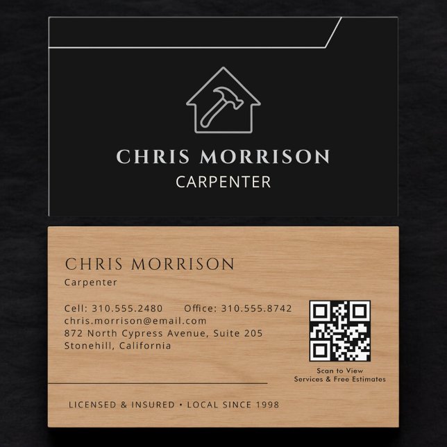 Modern Carpenter Carpentry Wooden QR Code Business Card (Creator Uploaded)