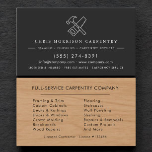 Modern Carpentry Service Wood Hammer Saw Business Card