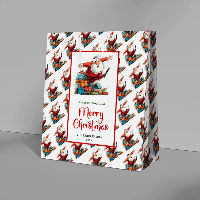 Modern Cartoon Santa Claus playful holiday  Medium Gift Bag (Modern Cartoon Santa Claus playful holiday gift bag)